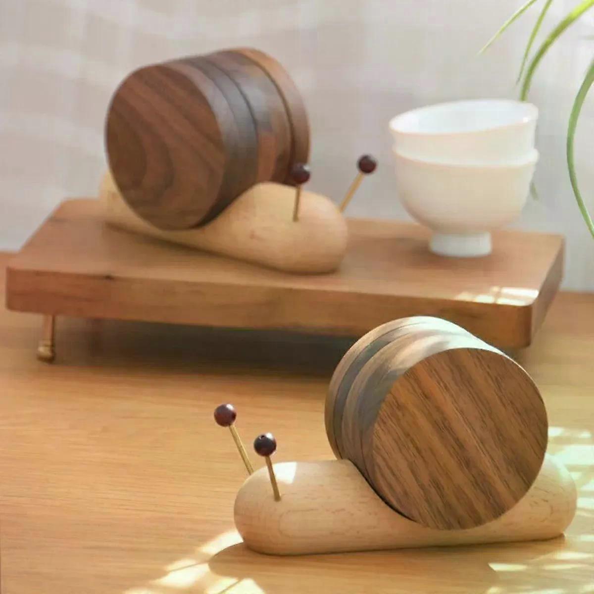Black walnut creative cartoon snail tea table coaster insulation pad