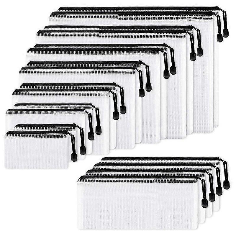 18Pcs Mesh Zipper Pouch Document Bag, 8 Assorted Size, Waterproof Plastic Zip File Folders, Multipu