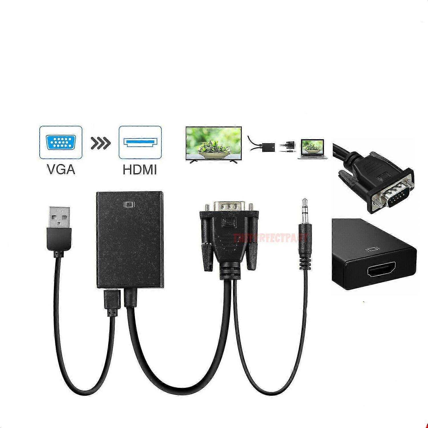 1080p HD מתאם עם כבל שמע עבור HDTV מחשב מחשב נייד טלוויזיה Vga כדי HDMI ממיר