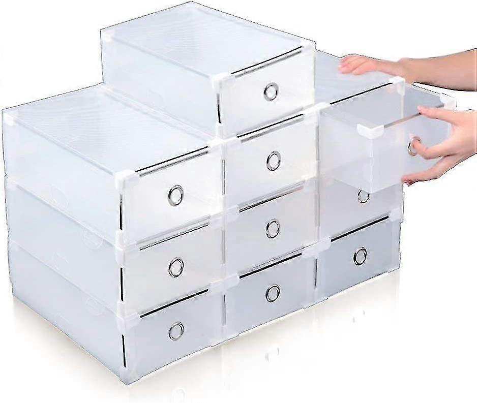 10x Shoe Box Shoe Storage Stacking Box Shoe Rack With Lid Transparent Plastic