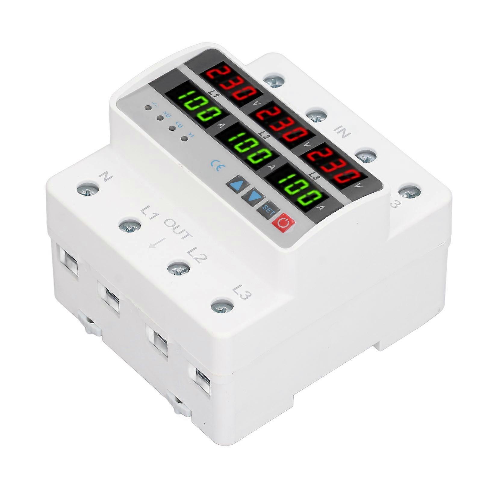 3 Phase DIN Rail Protective Device Over Under Voltage Current Limiting Self Resetting Protector AC220V 380V 100A 