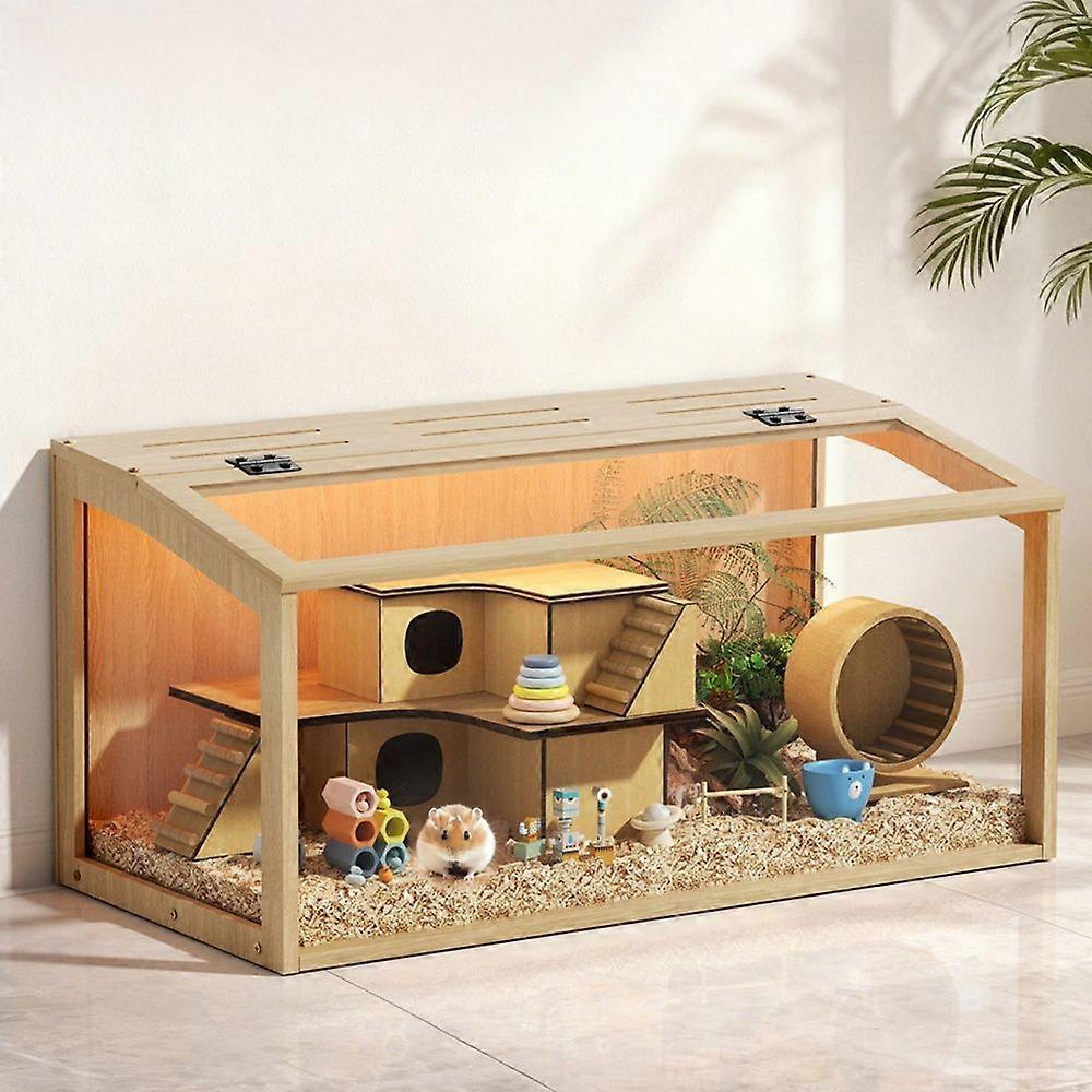Grande cage en bois pour hamster avec vitres trempées transparentes - Maison de jeu centrale