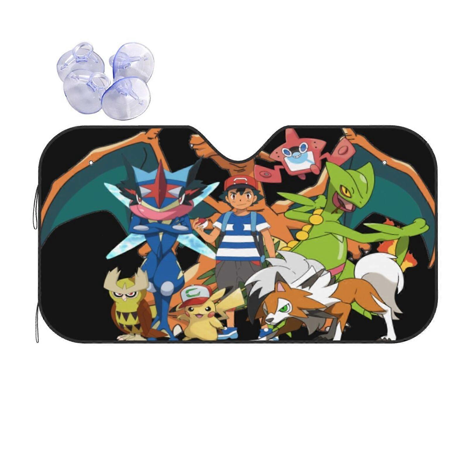 Pokemon Reflector Windshield Sunshade, compatible with most cars. Foldable heat-blocking shield keeps vehicle cool.