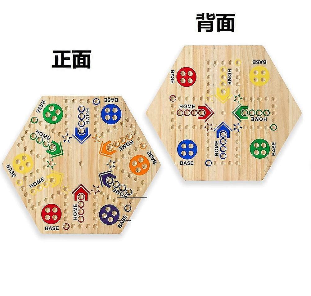 Wooden Hexagonal Flying Chess Board Game Puzzle Toy for Children Double Sided Painted 6 and 4 Fun