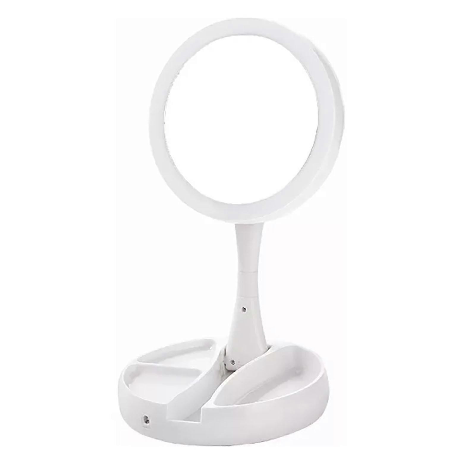 Foldable Makeup Mirror Round Vanity Mirror With LED Light 10X Magnification Beauty Mirror USB