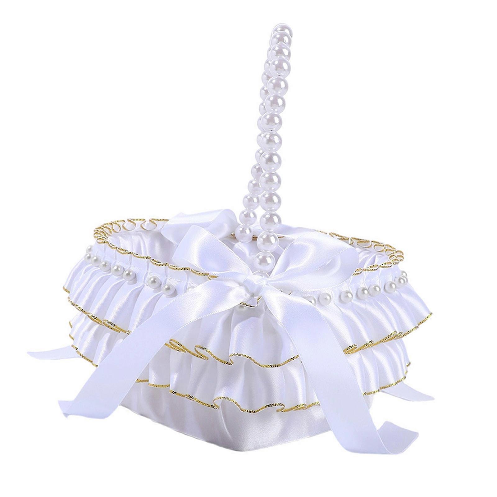 Folded Wedding Accessory Holder Featuring Golden Threadwork and Pearls Detail for Event Organization Multicolor