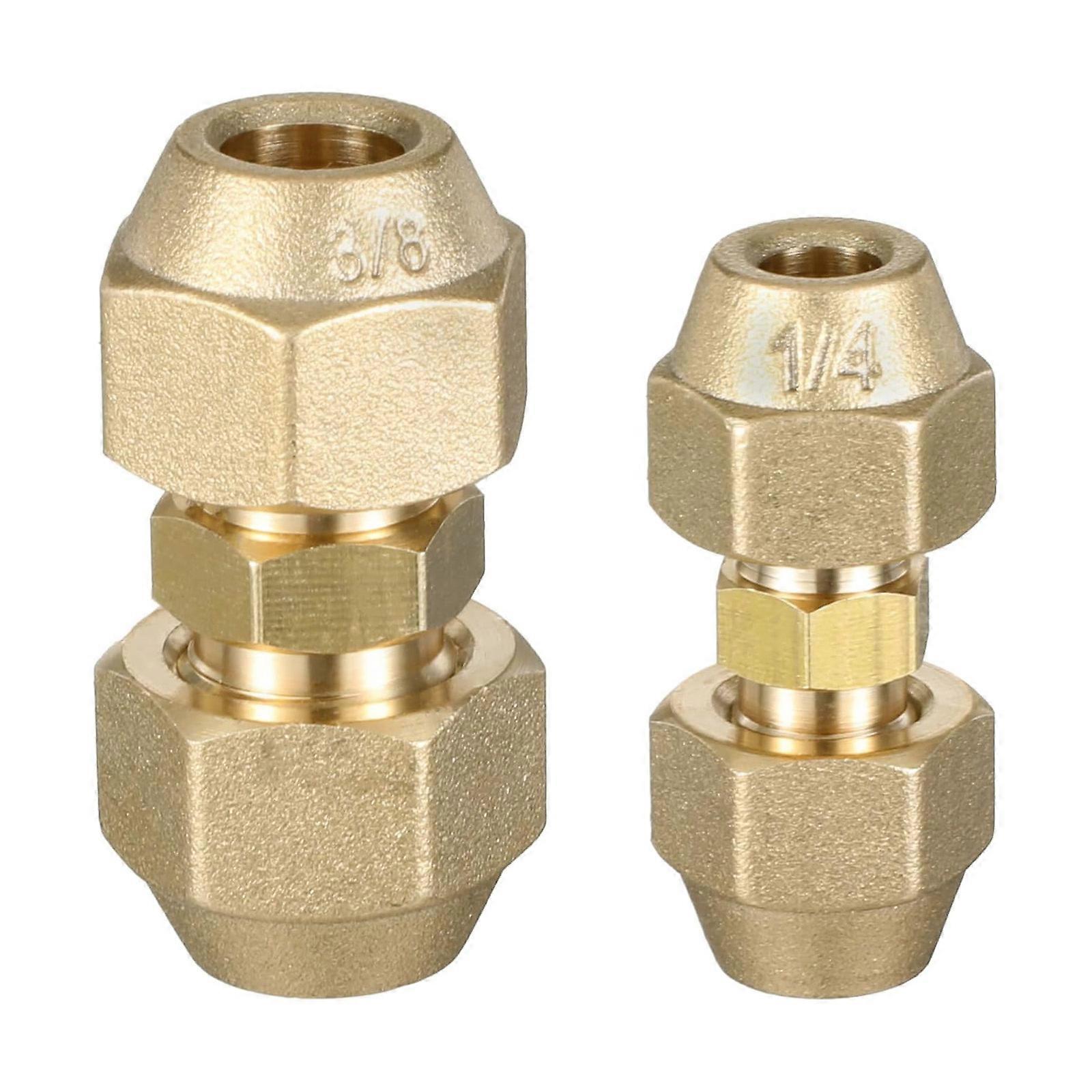 2Pcs Brass Pipe Fitting Connector Coupler 3/8Inch and 1/4Inch Double Nipple Air Conditioning Fitting Tool Part Enduring Multicolor
