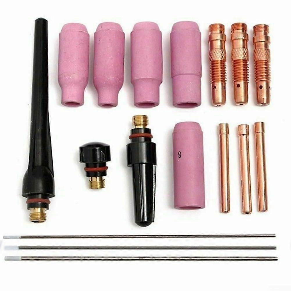 17 Pcs TIG Welding Torch Gas Lens Collet Body Kit with Ceramic Cups and Electrodes for AirCooled