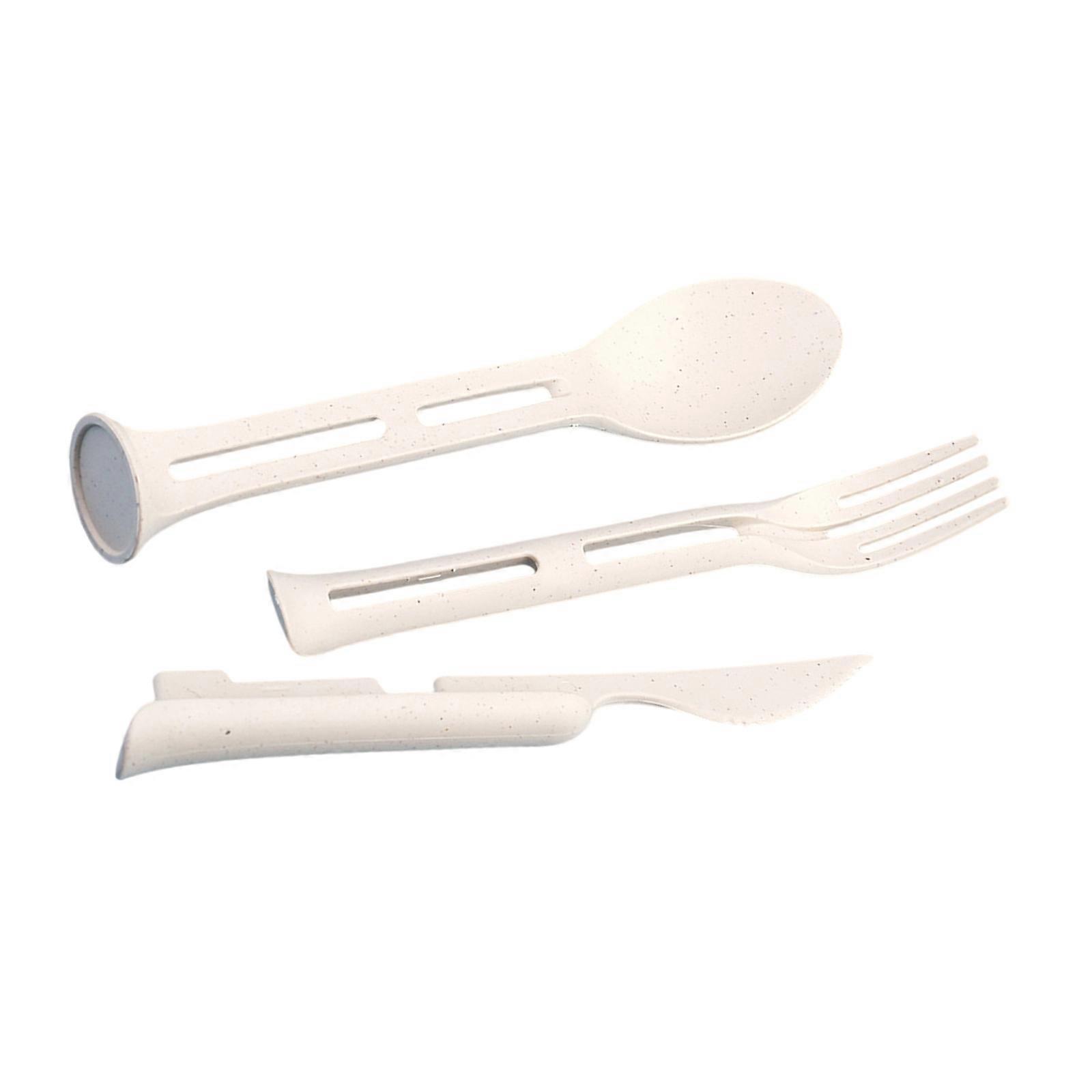 3Pcs Portable Tableware Set Wheat Straw Dinnerware Detachable Cutlery Travel Picnic Cutter Fork Spoon Easy to Use  White
