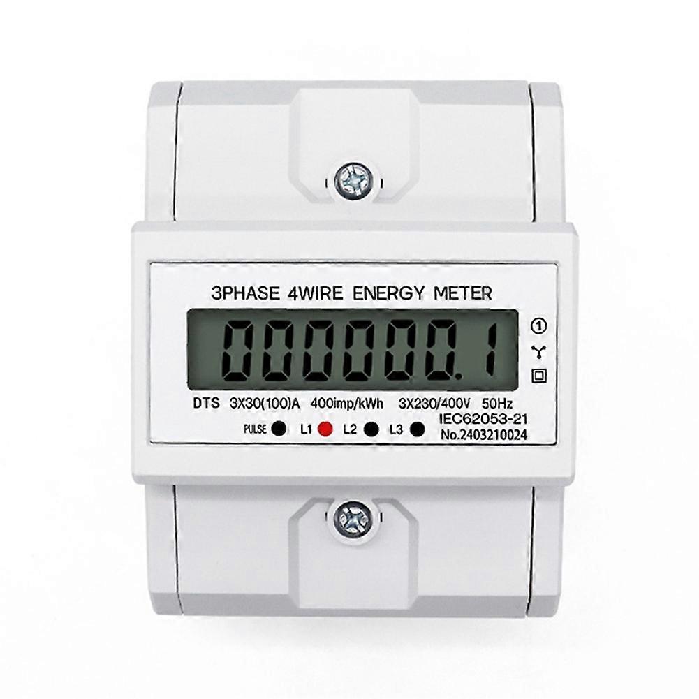 LCD AC Din Rail 230V 3 Phase 4 Wire Energy Meter Power Consumption Monitor KWh Meter Wattmeter 3x30(100A) 50/60HZ