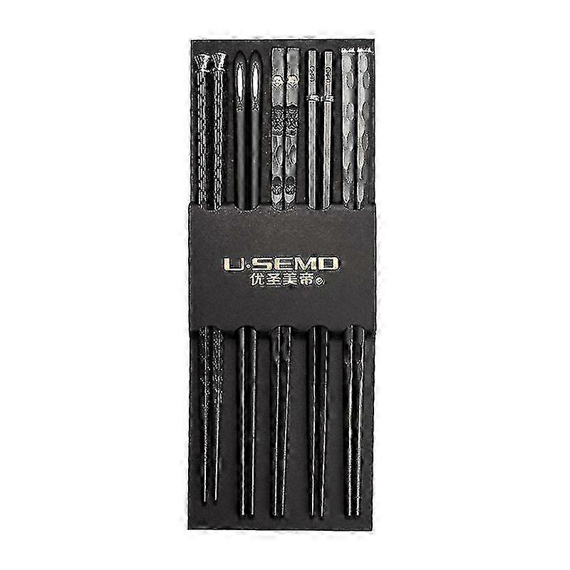 5 Pairs Alloy Laser Engraving Chopsticks Non-slip Reusable Sushi Sticks