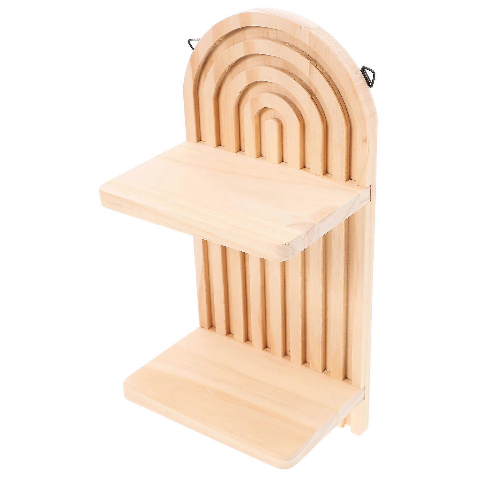 Wooden Wall Mount Book Shelf for Storage Double Layer Khaki