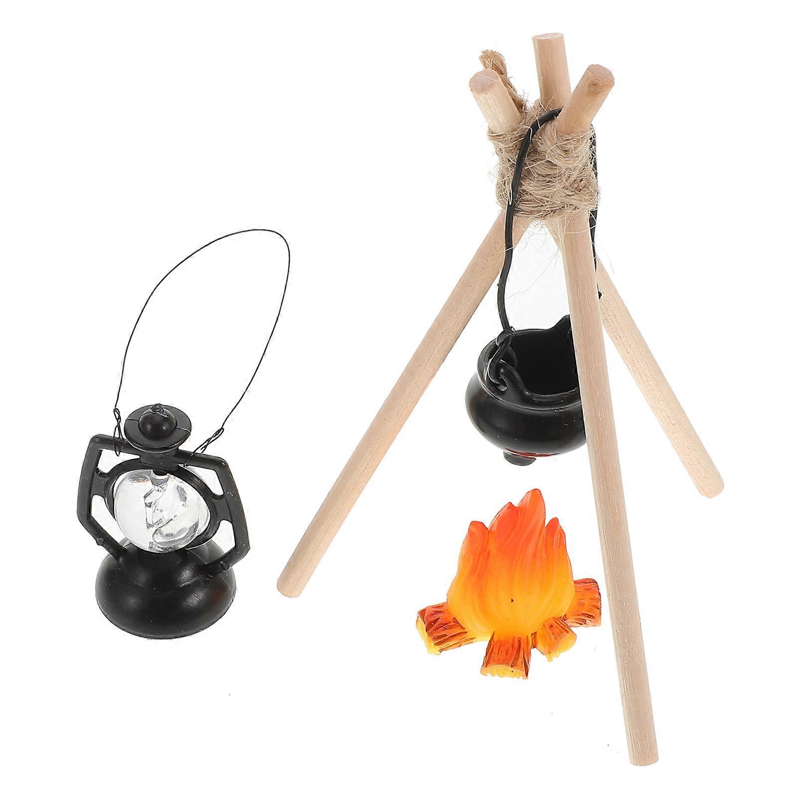 Campfire Prop Miniature Flame for Decoration 1Set Doll House Camping Kit