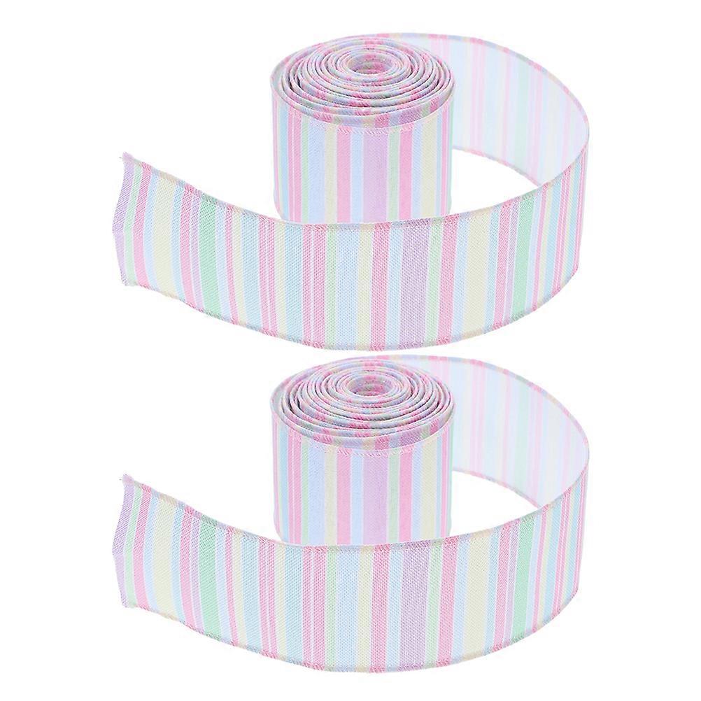 Wired Edge Easter Fabric Ribbon for Decoration 2 Rolls Soft Ribbon