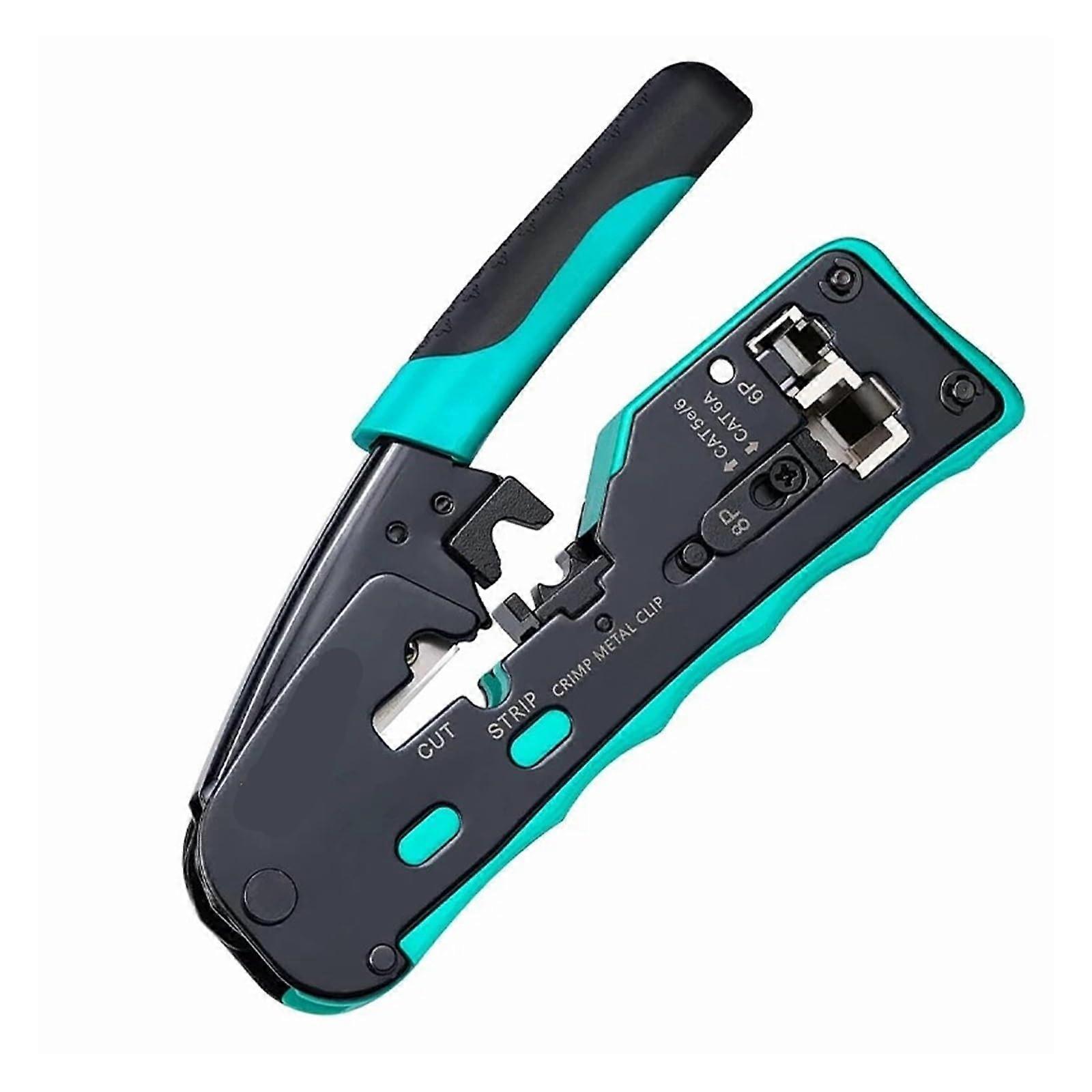 RJ45 Crimping Tool for Cat5e Cat6 Cat6a Cat7, RJ11 RJ12 Network and Telephone Cable Crimper Green Handle
