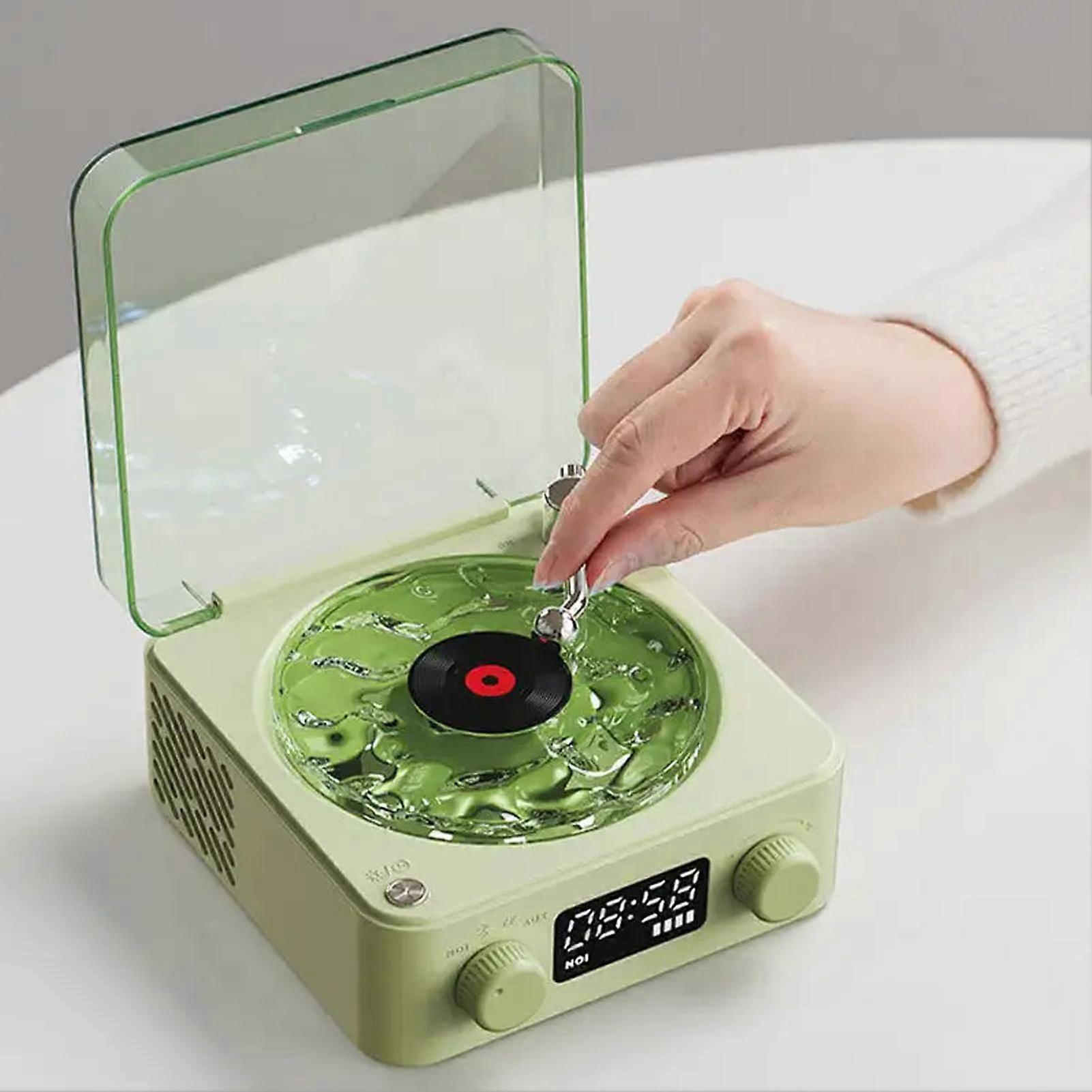 Vintage Turntable Style Bluetooth Speaker with Night Light, Clock and Stereo Sound Quality, Green