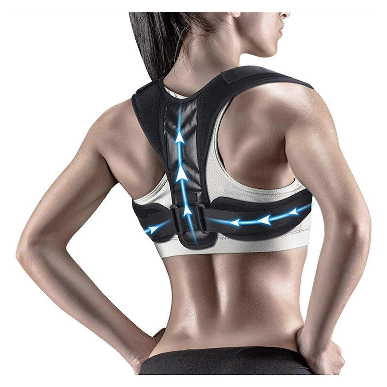 Posture Corrector Back Support Brace with Adjustable Straps for Upper Back and Shoulder Alignment Black XL