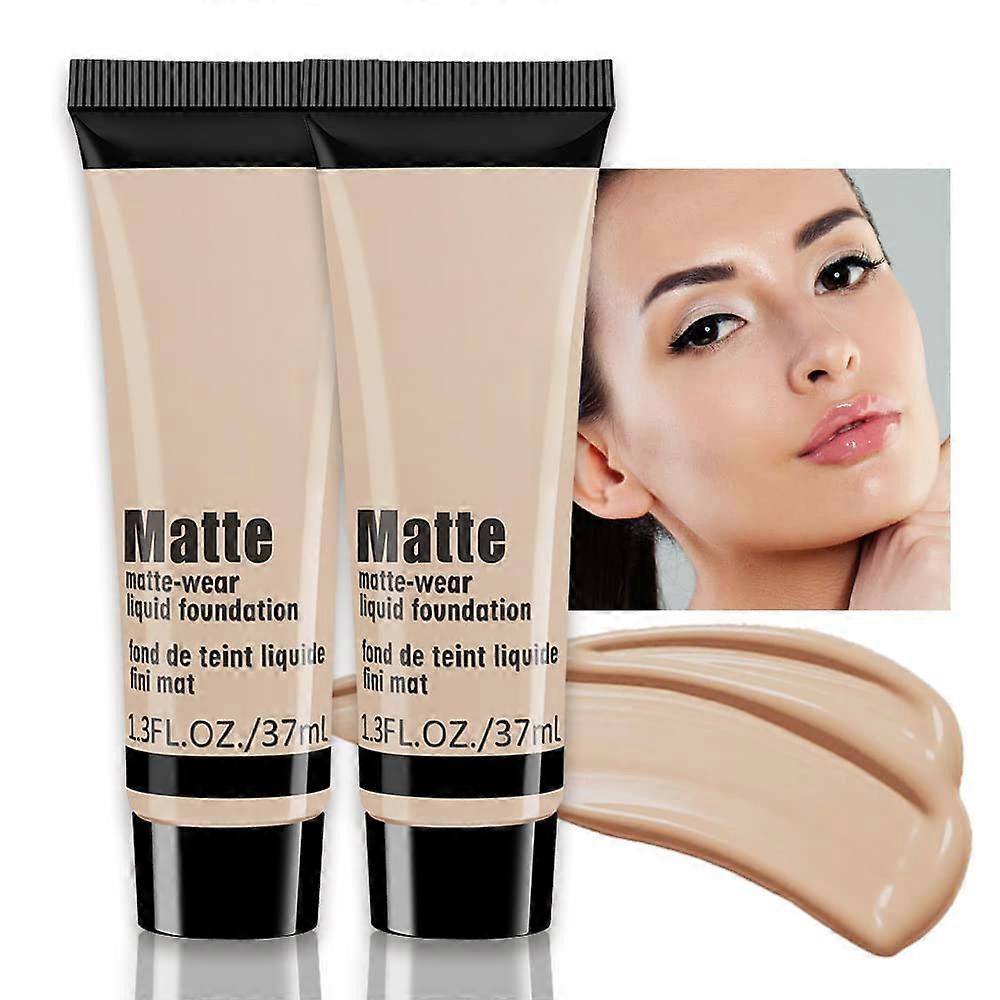 2 Pack Liquid Foundation Full Coverage Matte Oil Control Waterproof Long Lasting for Light Skin