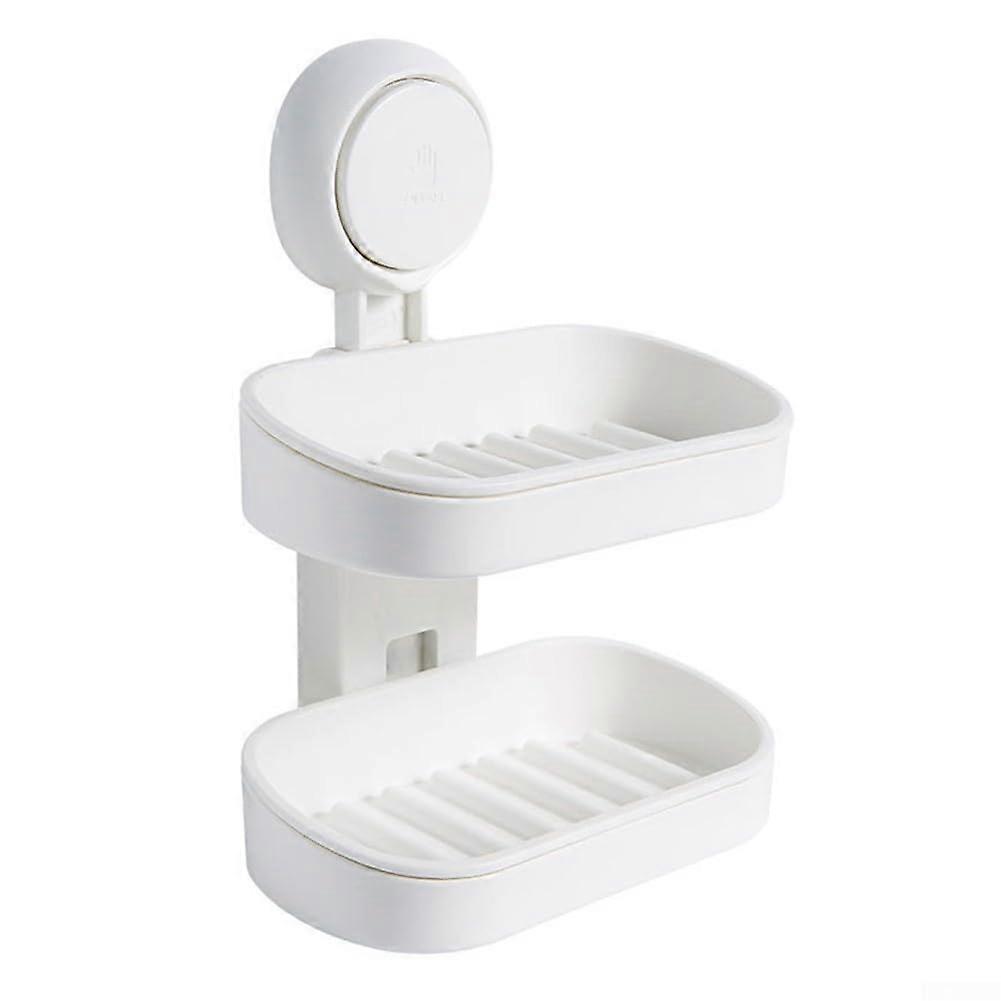 Wall Mounted Soap Holder Double Layer White Bathroom Rack with Suction Cups SpaceSaving Design