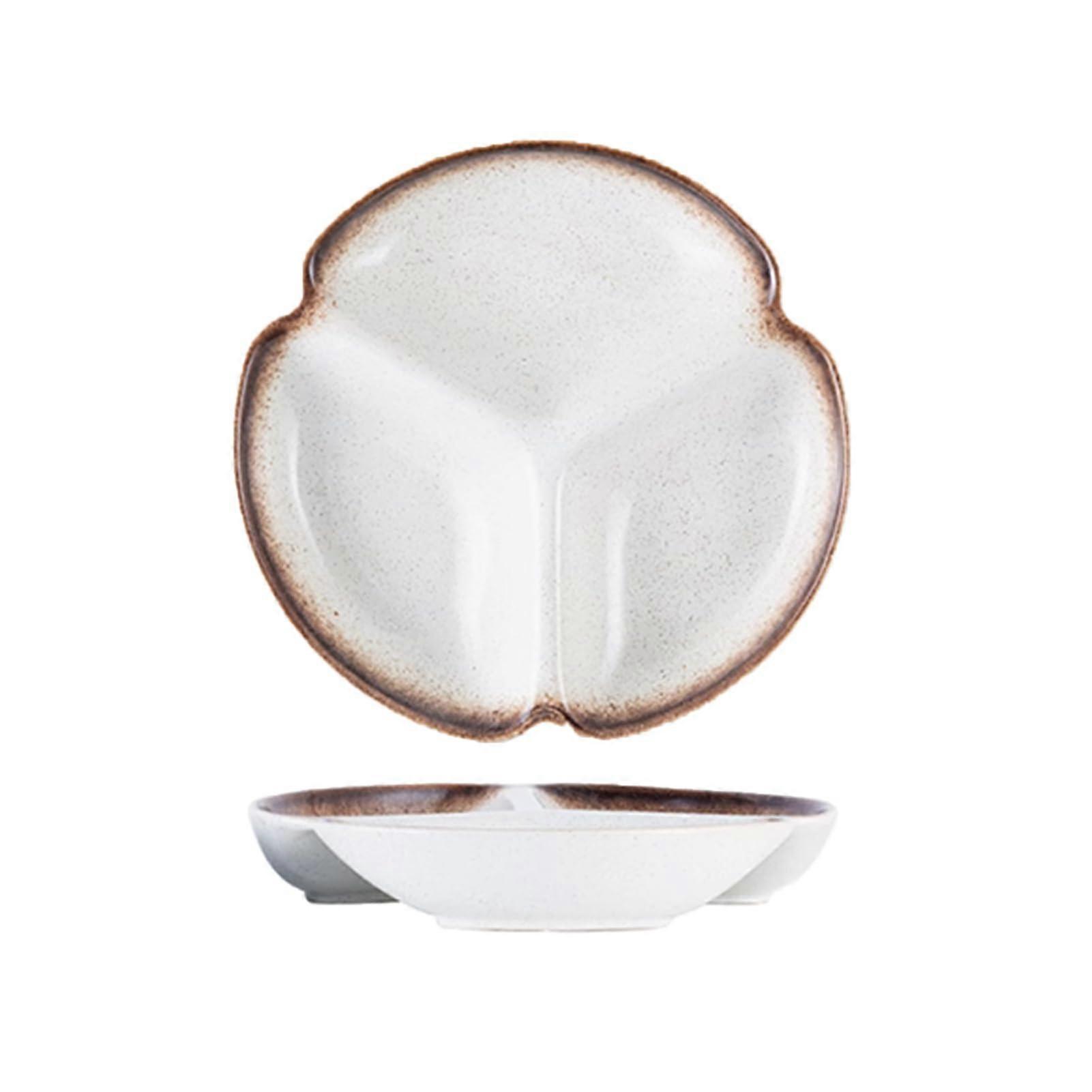 Portion Control Ceramic Dinner Plate with ThreeSection Layout, Japanese Style, 10 Inches Beige