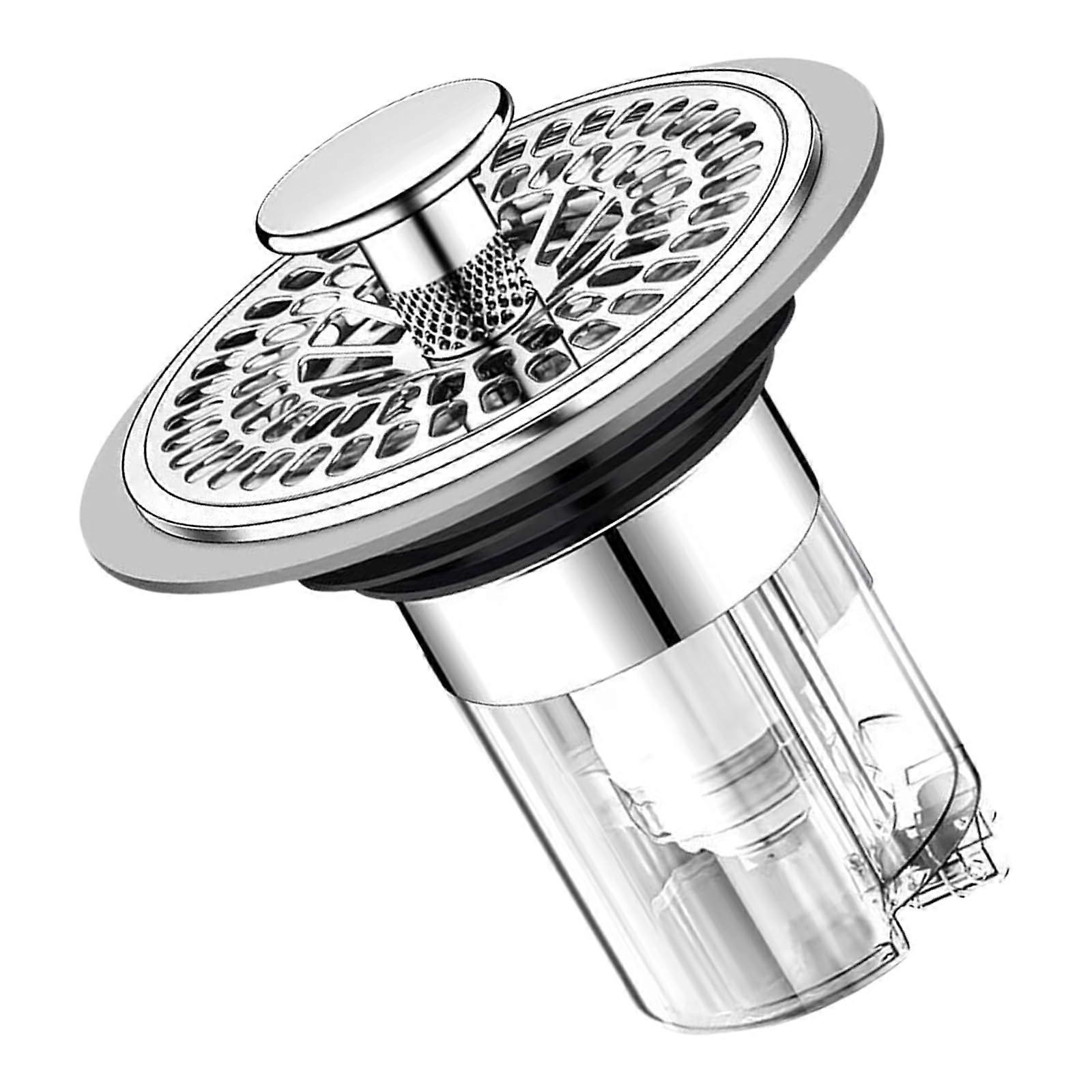 Sink Drain Stopper with AntiClog Hair Filter, OnePress Control, Rustproof Stainless Steel