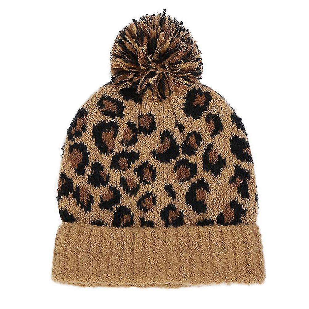1PC Leopard Printed Knitted Hat Winter Warm Knitted Thickened Hat (Brown)