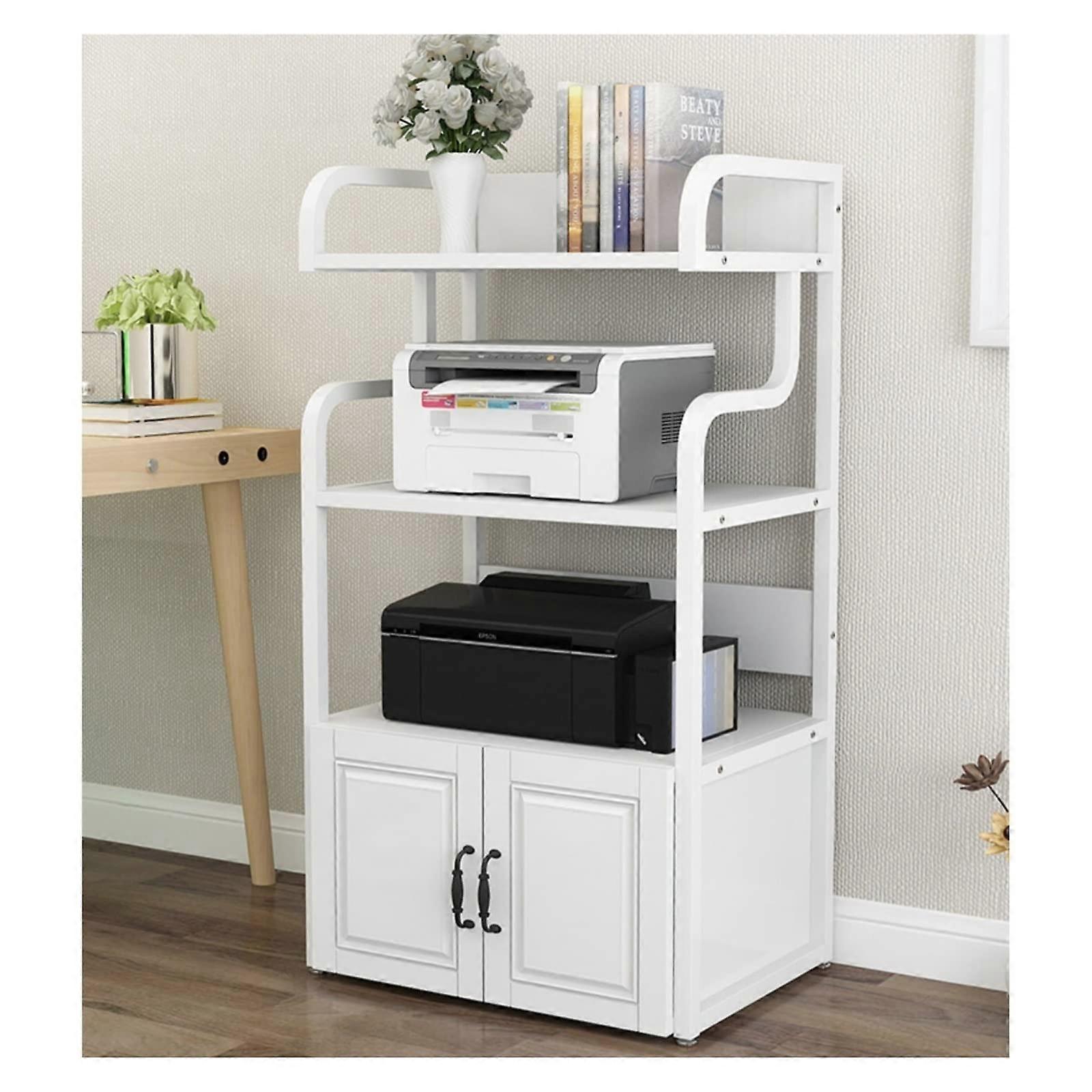 White Printer Stand with Storage, MultiPurpose Shelf Rack for Home Office, Kitchen and Living Room