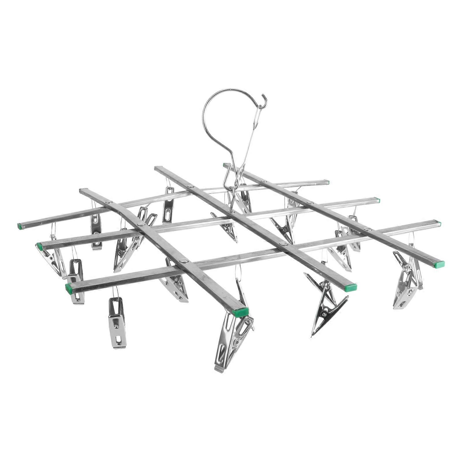 Clothes Hanger Foldable Drying Clothes Rack Stainless Steel with 20 Clips