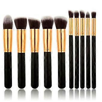Professionelle makeupbørster, sort/guld - pakke med 10 stk.