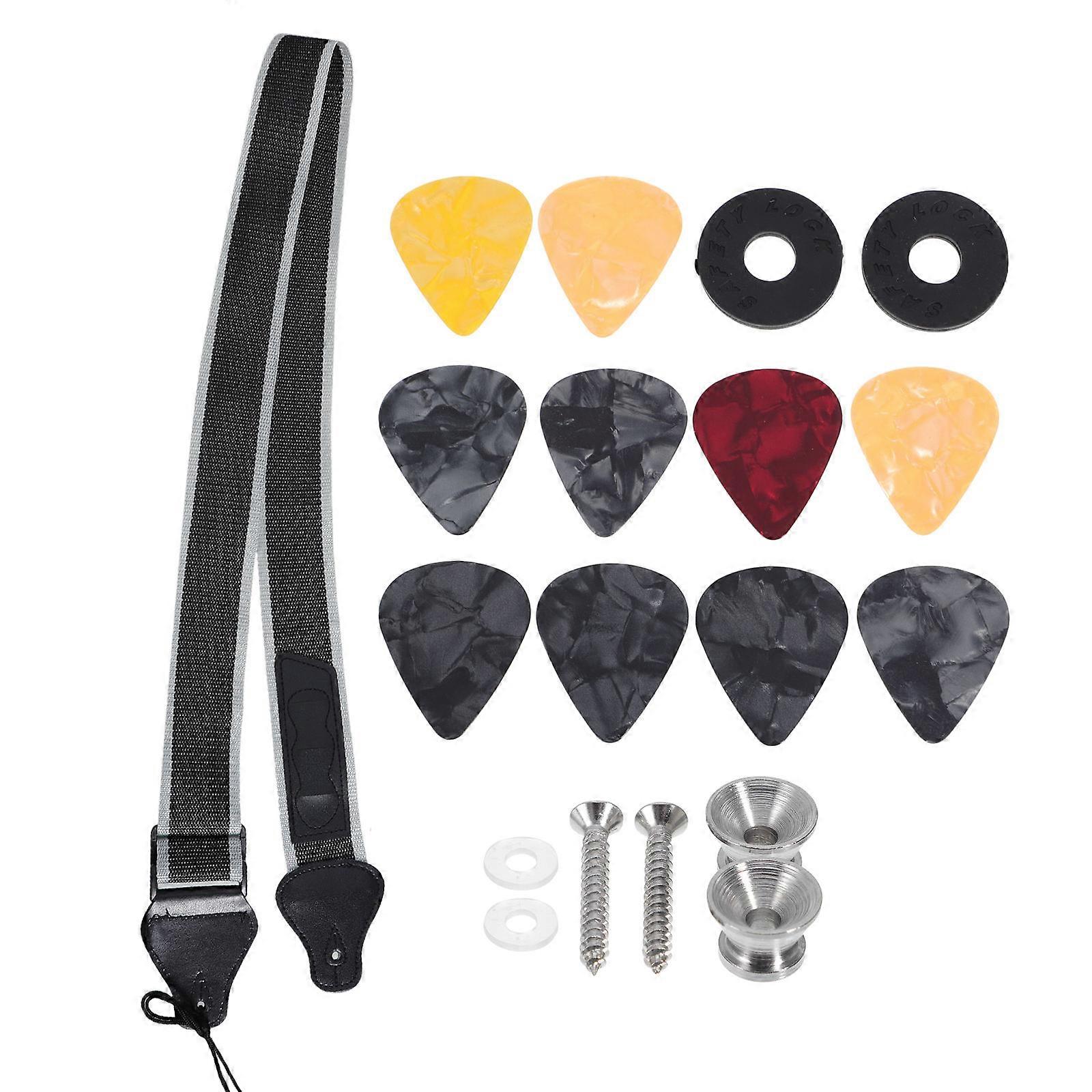 Adjustable Guitar Strap Kit with Pick Holder and Strap Button 1Set