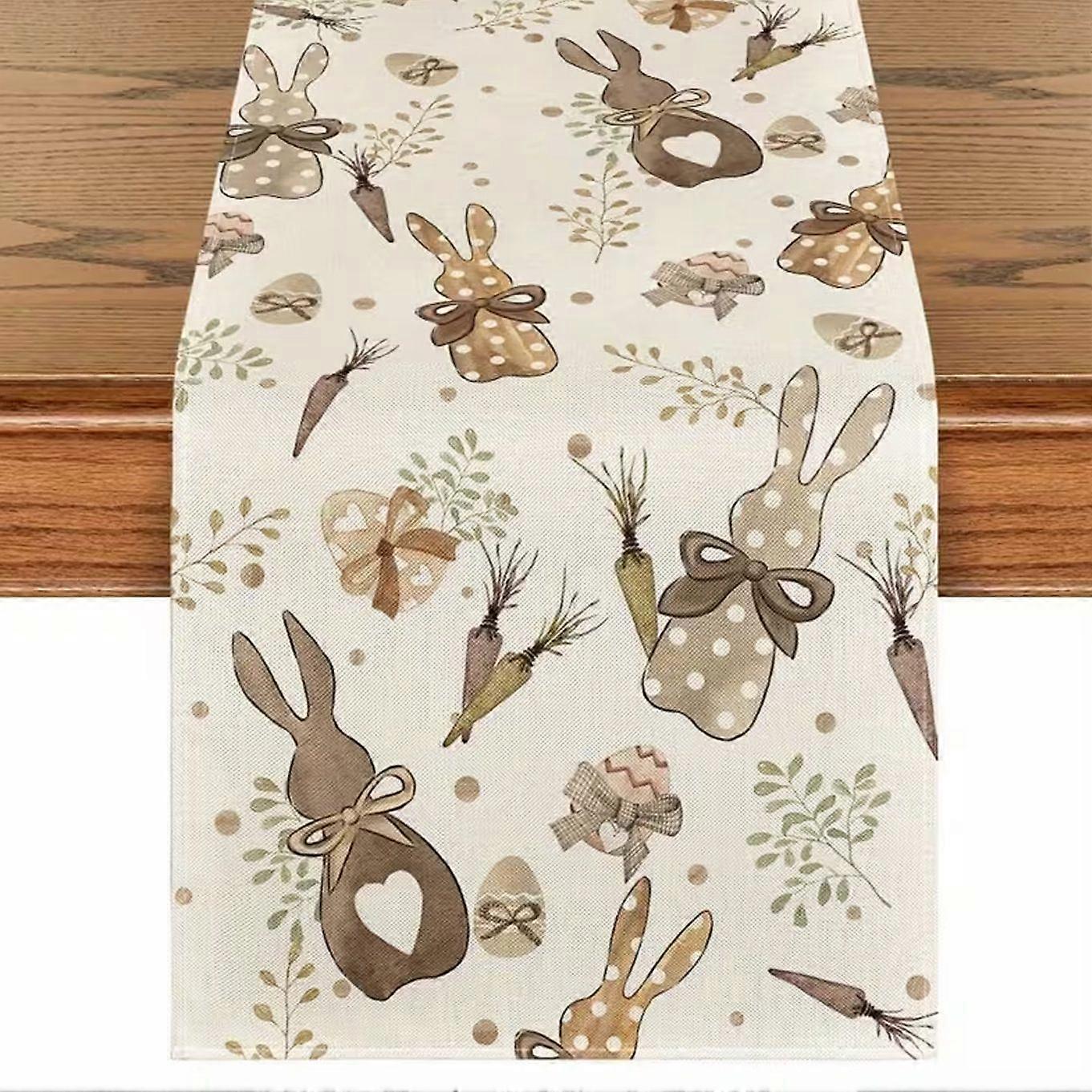 Easter Bunny Table Runner, Easter Bunny Tablecloth, 33 x 183cm Linen Easter Tablecloth, Spring Easter Tablecloth, for Spring Kitchen Table Decoration,