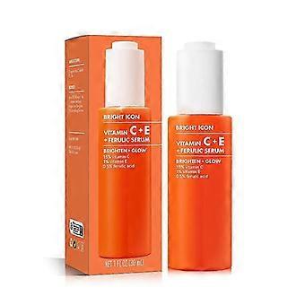 Sérum facial Bright Icon com vitaminas C, E e ácido ferúlico para iluminar e suavizar a pele, uniformizar o tom, vegano e livre de crueldade animal.