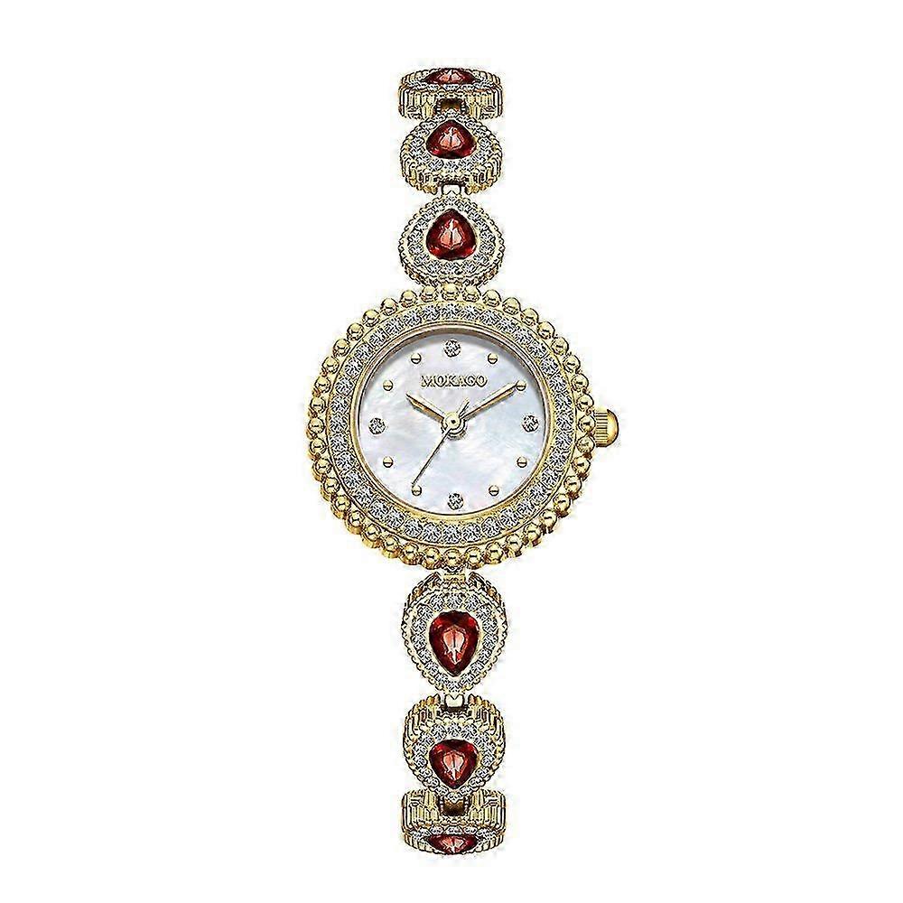 Gold-Tone Women\'s Bracelet Watch with Red Crystal Accents Vintage-inspired Red Crystal Bracelet Watch Thin Bracelet  main image 2