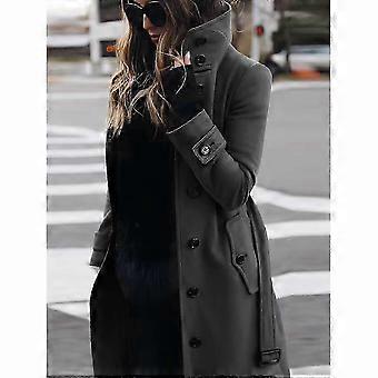 Autumn Winter Woolen Coat Women's Slim Fit Cardigan Large Coat Women Long Sleeve Single Breasted Stand Collar Woolen Coati