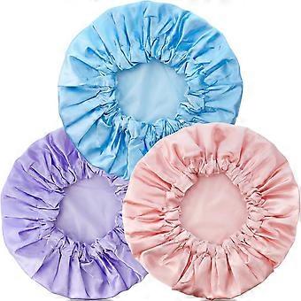 3 Pack Waterproof EVA Double Layers Shower Caps Reusable Cap for Hair Protection Elastic Breathable Satin Women