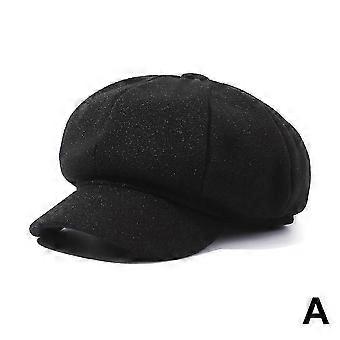Chapeau octogonal en laine, béret, automne-hiver, chapeau de boulanger vintage, mode