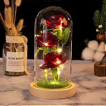 Eternal Rose in Glass Dome with LED Light, Romantic Gift for Mothers Day or Anniversary