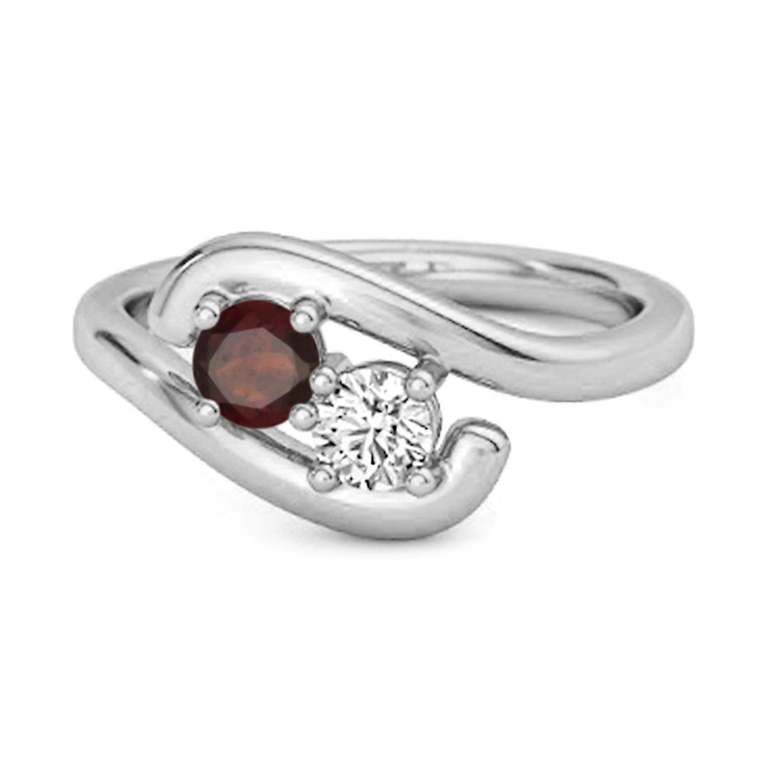 Garnet Two- 925Stone Bypass Ring - 925 Sterling Silver