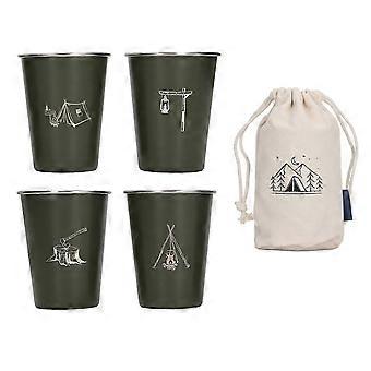 4 Pcs 350ml 304 Stainless Steel Water Cup Coffee Mug Bottle compatible with Barbecue Beer Travel Outdoor OD Green