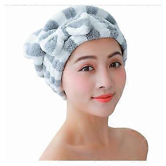 Microfiber Hair Towel Wrap, Quick-Drying Turban with Bowknot, Super Absorbent Cap for Wet Hair, Gray