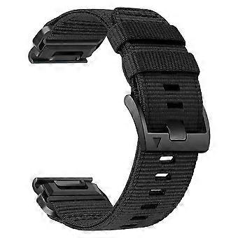 26mm Quick Fit Adjustable Woven Nylon Watch Band with Stainless Steel Clasp Black for Garmin Fenix