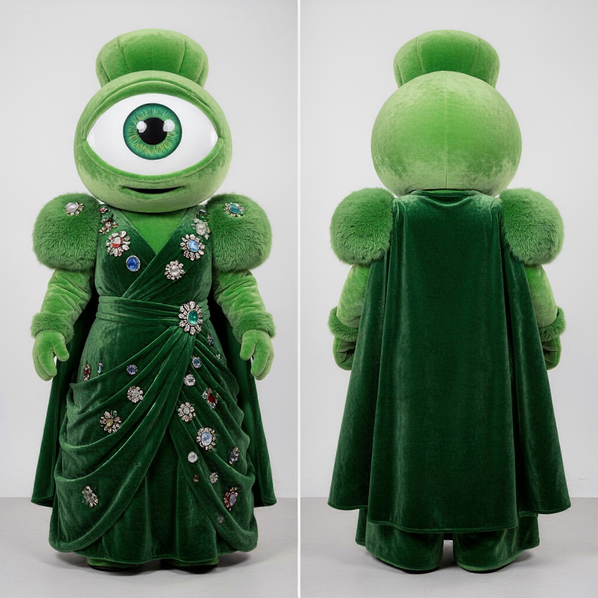 MASTICOT Emerald Velvet Cartoon Cyclops Mascot