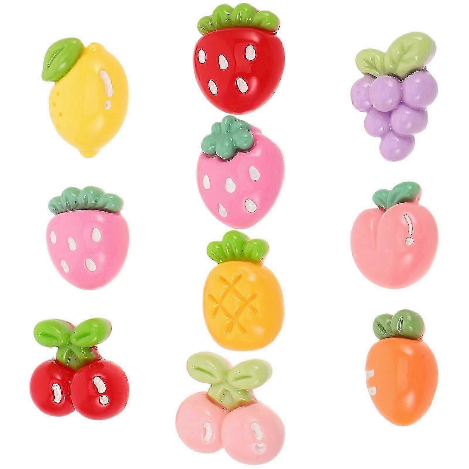 Resin Fruit Cabochons Set 10pc Realistic