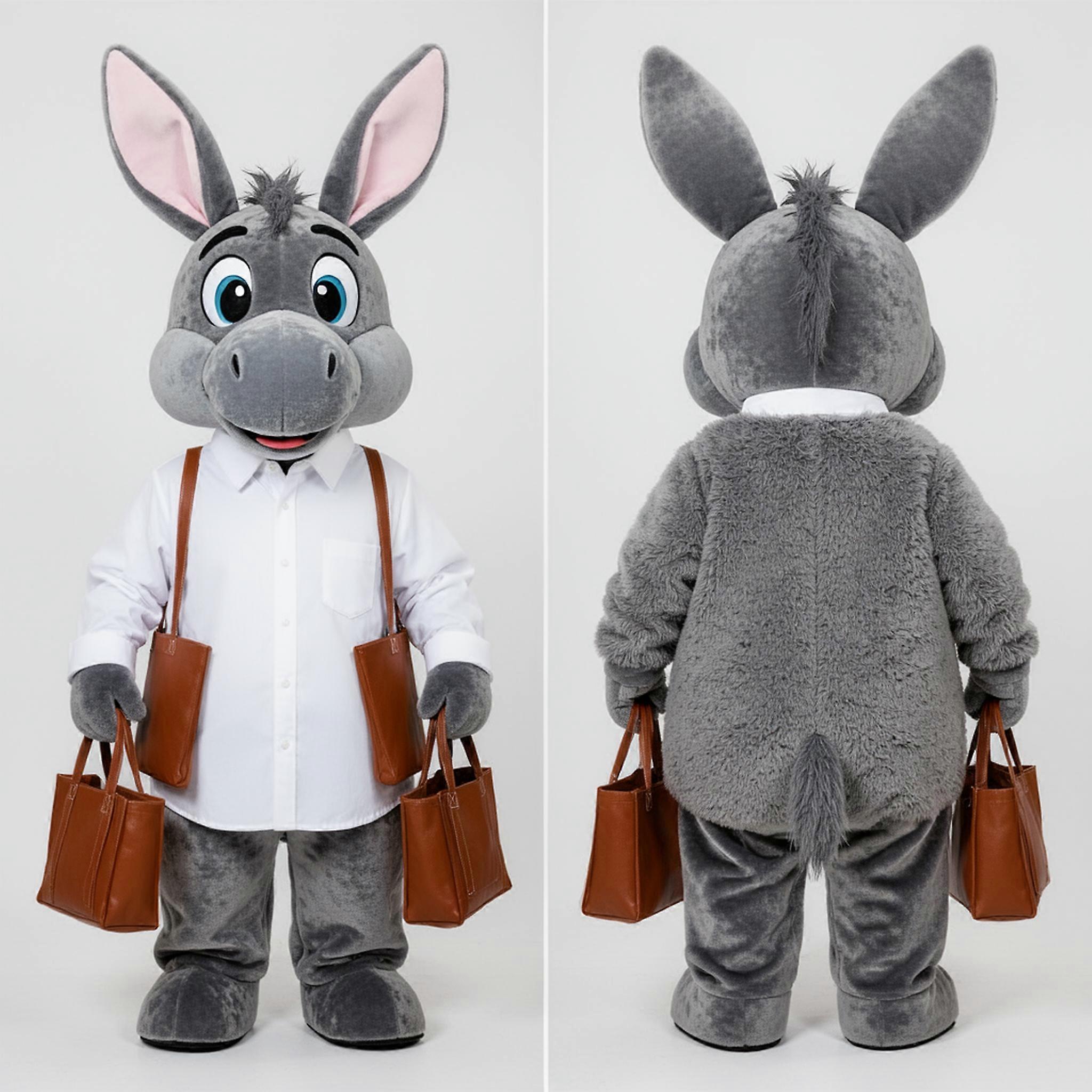MASTICOT Gray Velvety Cartoon Donkey Mascot