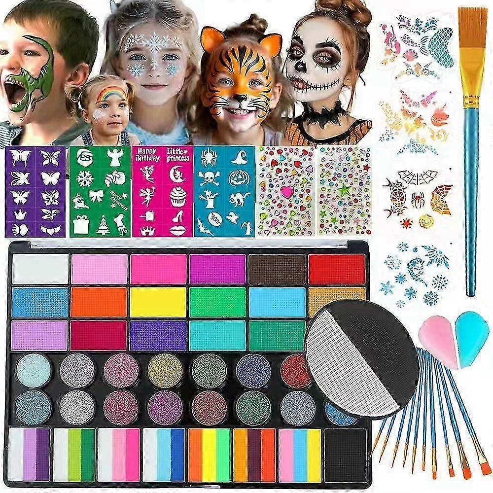 42-Color Face Paint Kit With Tools & Gems