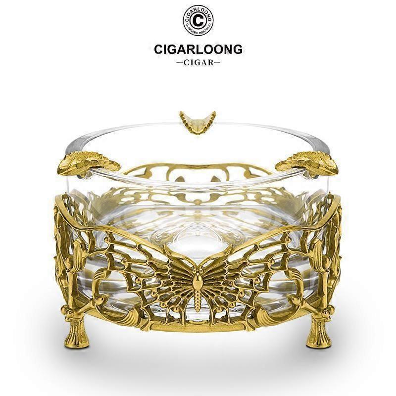 Cigar Ashtray Crystal Quality Copper Base Glass Smooth High Transparency