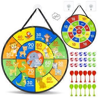 Speldarts voor kinderen, 72 cm, dubbelzijdig dartbord met 18 kleefballen en 12 darts