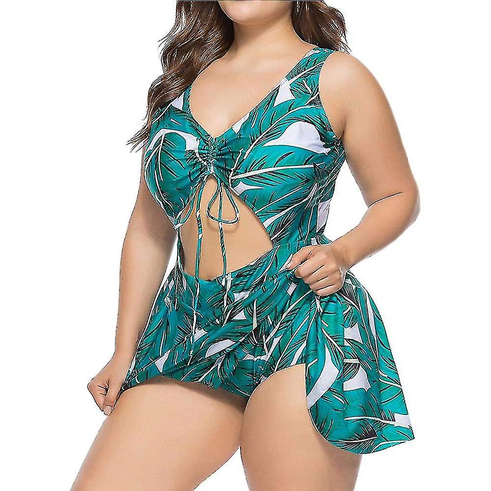 Plus Size Floral Print Halter Swimwear One Piece Tankini Swimwe