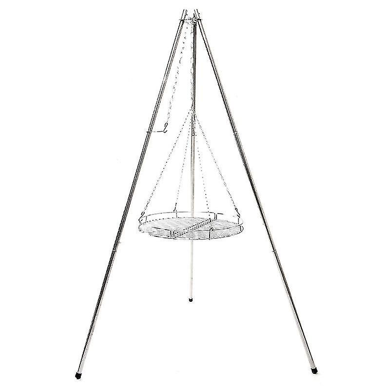 Outdoor Large Tripod Stainless Steel Barbecue Rack With Baking Net Camping Dinner Bbq