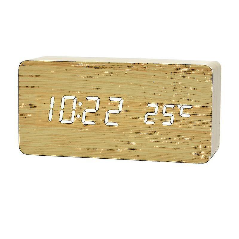Digital Led Alarm Clock In Wood Design-wood/white
